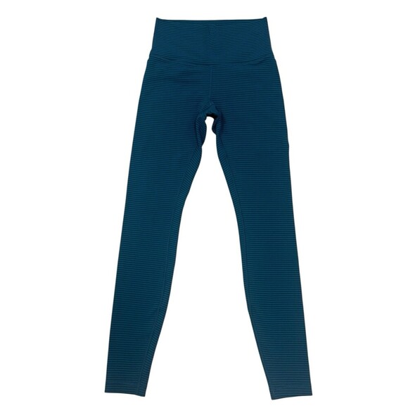 Lululemon Wunder Under High-Rise Stripe Leggings Teal Blue Athletic Pants Size 6 - Picture 2 of 8